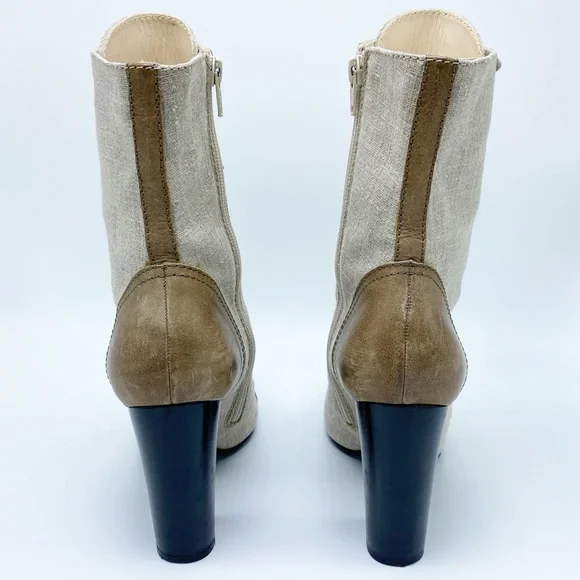 MaxMara size 38 / 8 Canvas and Leather Lace up Mid Calf Booties